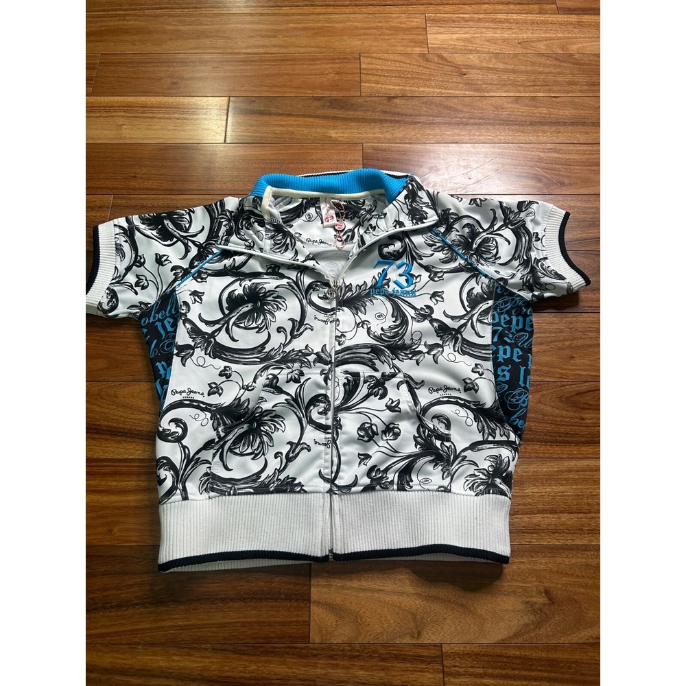 Pepe Jeans London Y2K Zip Up Short Sleeve Jacket‎ Floral Print White XL